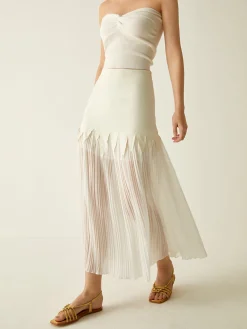 Sheer Pleated Midi Skirt