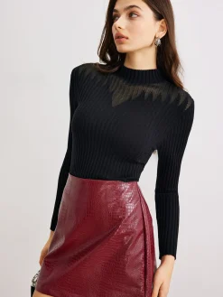 Sheer-Detail Ribbed Slim Sweater