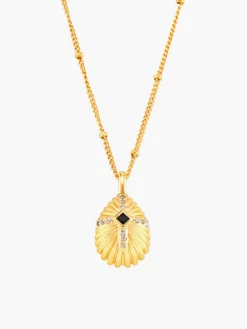 Shell Cross Set Diamond Pendant Necklace