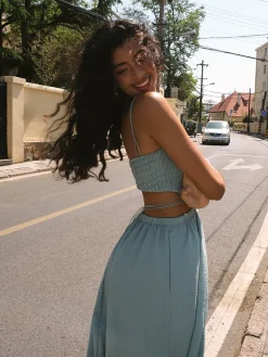 Shirred Cut Out Midi Dress