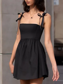 Shirred Knotted Cami Short Dress