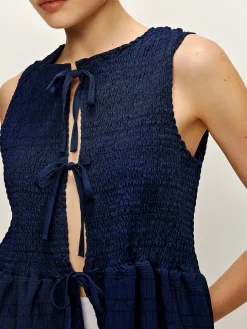 Shirred Lace Up Ruffle Tank Blouse