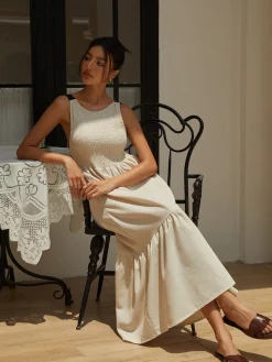 Shirred Tie Detail Cami Long Dress