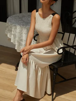 Shirred Tie Detail Cami Long Dress