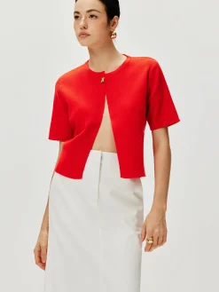 Short Sleeve Button Knit Top