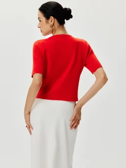Short Sleeve Button Knit Top