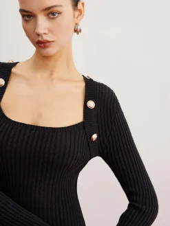 Shrug Ribbed Slim Sweater Dress