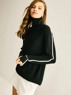 Side Contrast-Striped Turtleneck Sweater