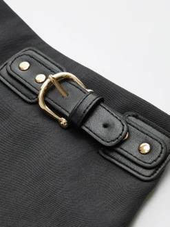 Side Pleated Buckle Belted Skirt