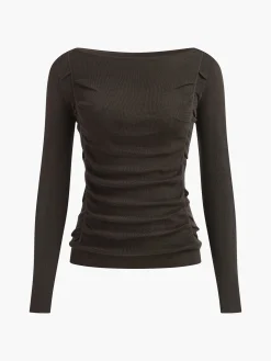 Side Pleated Slim Knit Top