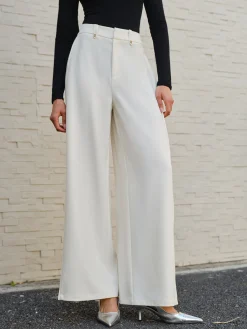 Side Pleated Wide-Leg Pants