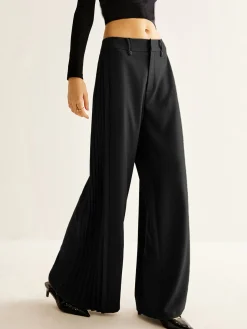 Side Pleated Wide-Leg Pants
