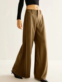Side Pleated Wide-Leg Pants