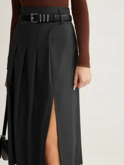 Side Split Pleated Skirt Without Belt