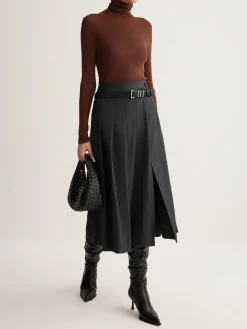 Side Split Pleated Skirt Without Belt