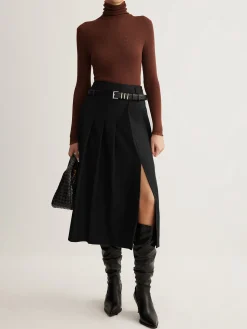 Side Split Pleated Skirt Without Belt