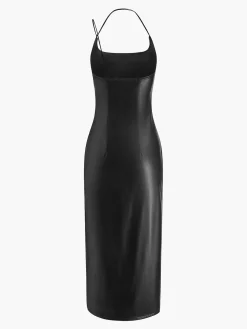 Side Split PU Leather Cami Dress