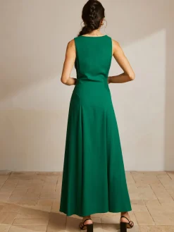 Sleeveless Button Front V-Neck Dress
