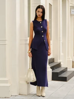 Sleeveless Button Jersey Skirt Set