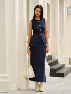 Sleeveless Button Jersey Skirt Set