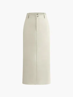 Sleeveless Button-Down Collar Tie Back Skirt Set