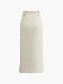 Sleeveless Button-Down Collar Tie Back Skirt Set