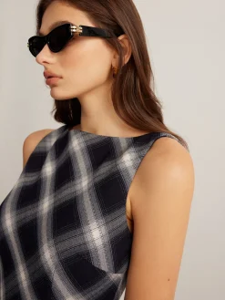 Sleeveless Checked Zipper Dress