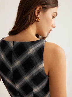 Sleeveless Checked Zipper Dress