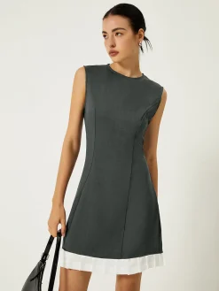 Sleeveless Contrast Ruffle Hem Short Dress
