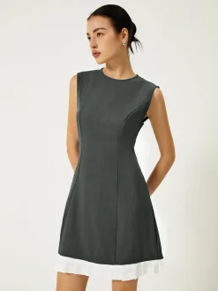 Sleeveless Contrast Ruffle Hem Short Dress