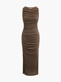 Sleeveless Side Split Mesh Midi Dress