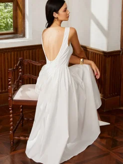 Sleeveless Square Neck Backless Midi Dress