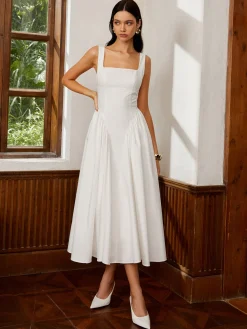 Sleeveless Square Neck Backless Midi Dress