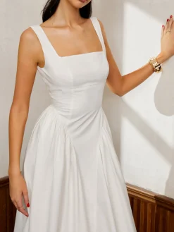 Sleeveless Square Neck Backless Midi Dress