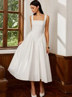 Sleeveless Square Neck Backless Midi Dress