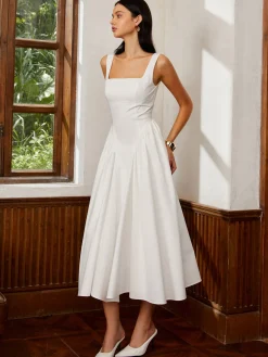 Sleeveless Square Neck Backless Midi Dress