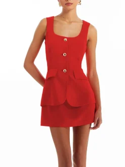 Sleeveless Square-Neck Skirt Set