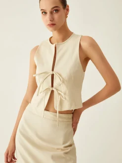 Sleeveless Tie Front Vest