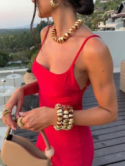 Slim Backless Cami Solid Dress