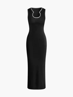Slim Fit Contrast Binding Sweater Dress