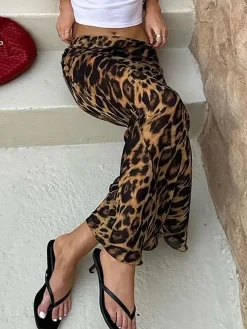 Slim Leopard Print Maxi Skirt