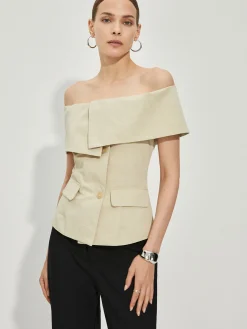 Slim Off-Shoulder Patchwork Blazer