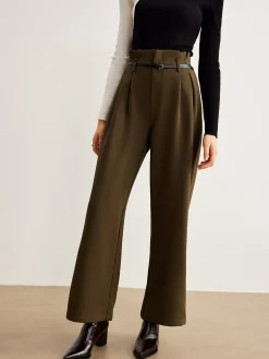 Slim-Belt Pleated Pants