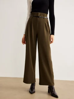 Slim-Belt Pleated Pants