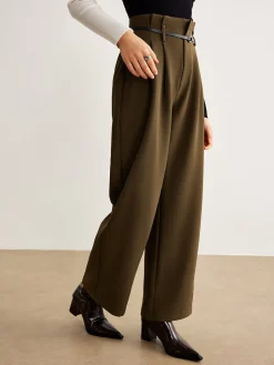 Slim-Belt Pleated Pants