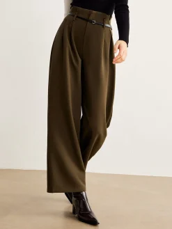 Slim-Belt Pleated Pants