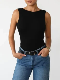 Slinky Open Back Sleeveless Bodysuit