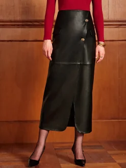 Slit PU Leather Straight Skirt