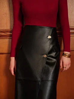 Slit PU Leather Straight Skirt