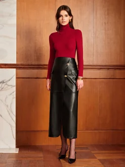 Slit PU Leather Straight Skirt